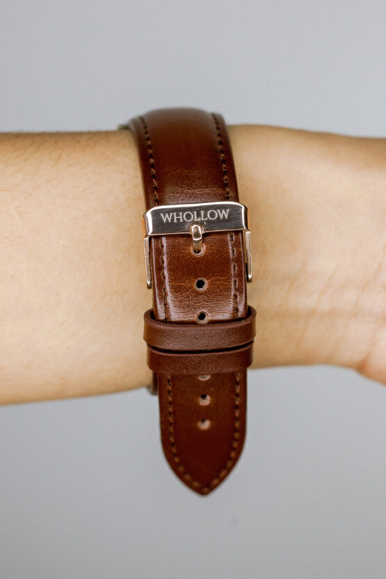 strap view of Whollow Classic QR Brown Leather fashion watch for men and women