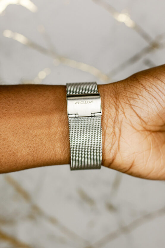 Back view of Whollow Mars Silver Mesh fashion Watch